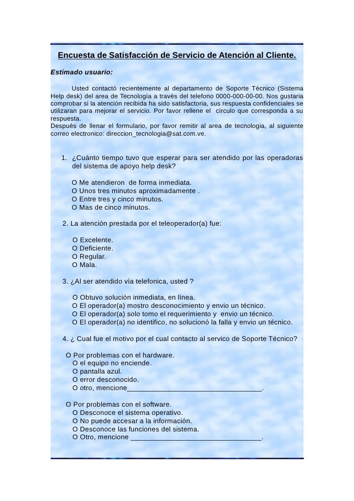 ENCUESTA CALIDAD SERVICIO encuesta calidad servicio: