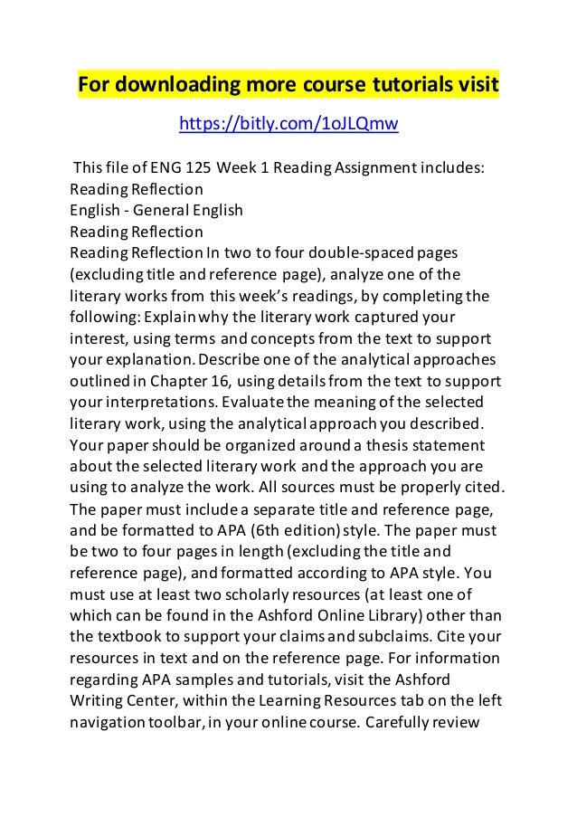 eng 125 week 1 reading assignment Eng 125 week 1 assignment journal one identifying conflicts from other sources click to enlarge price: eng 125 week 1 assignment reading reflection $999. eng 125 week 1 reading assignment Eng 125 week 1 assignment journal one identifying conflicts from other sources click to enlarge price: eng 125 week 1 assignment reading reflection $999.