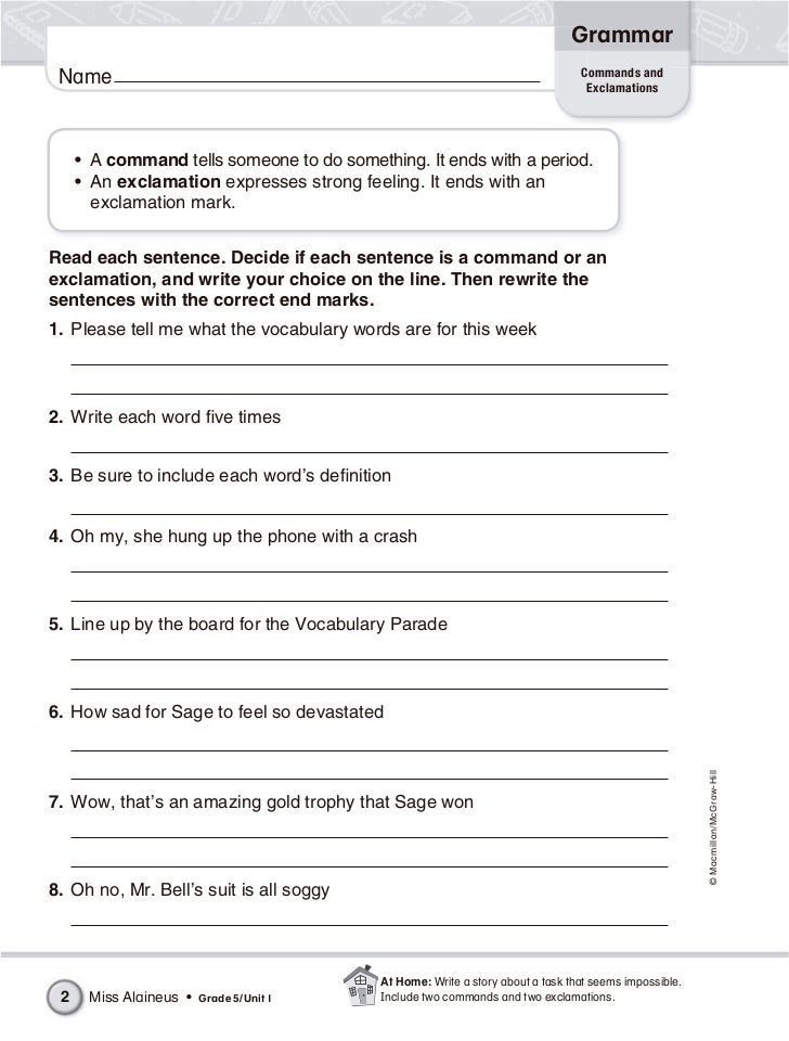 English 5 Grade Worksheets