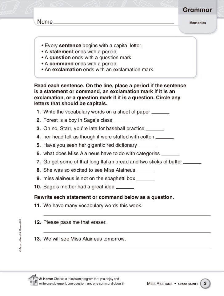 grammar worksheets for grade 5 english