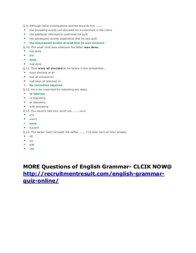 English Grammar PDF Quiz Questions And Answers for Class 7