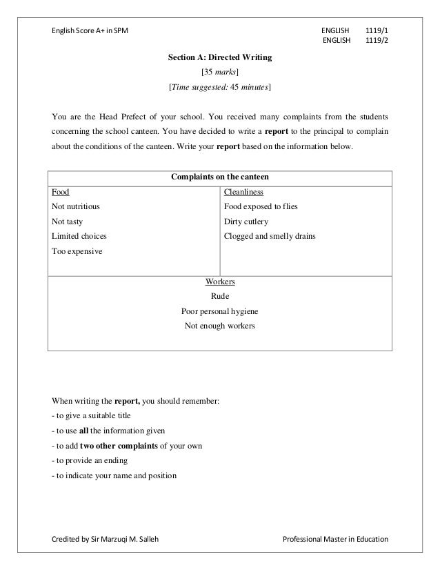 Essay report spm