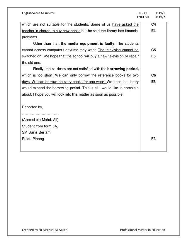 Sample essay english report