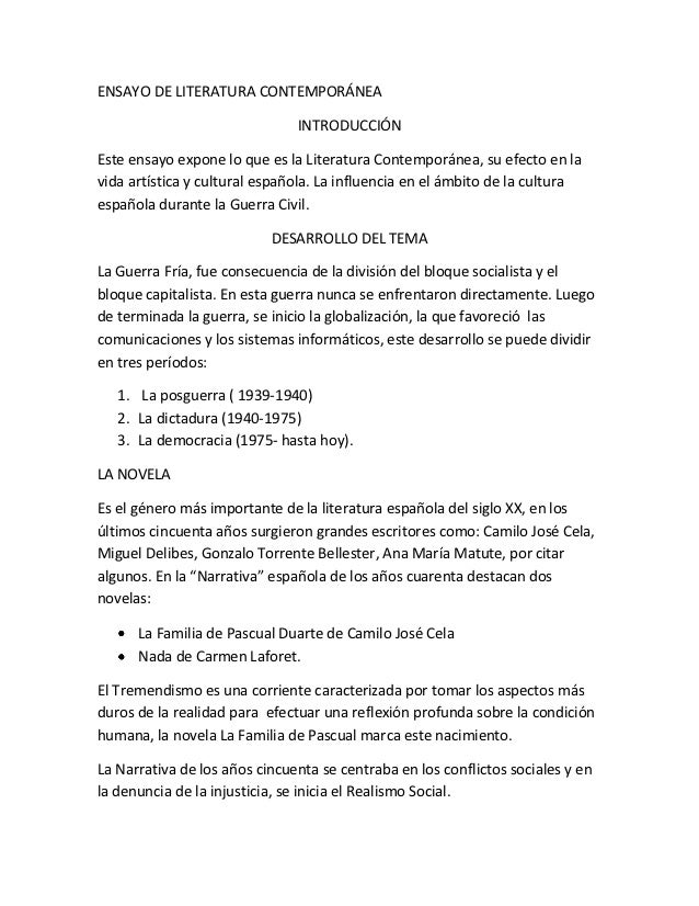 ENSAYO EN LITERATURA ensayo en literatura: