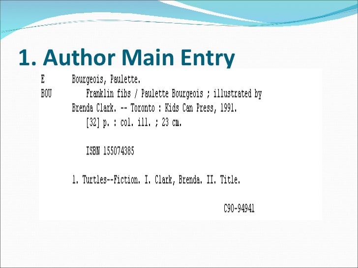 Catalogue Entry Format