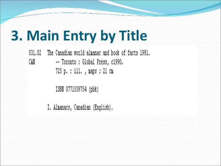 Catalogue Entry Format