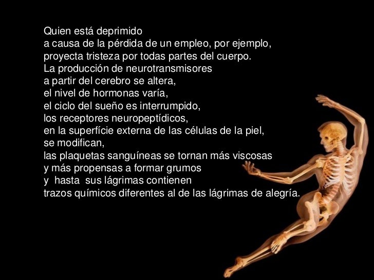 Quien está deprimidoa causa de la pérdida de un empleo, por ejemplo,proyecta tristeza por todas partes del cuerpo.La produ...