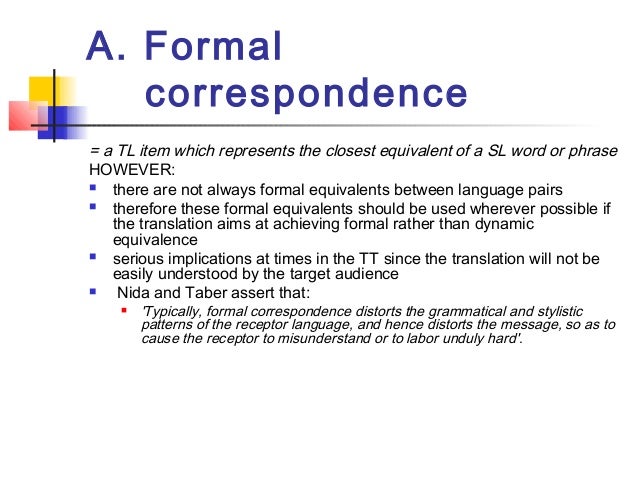 equivalencein translation formal correspondence