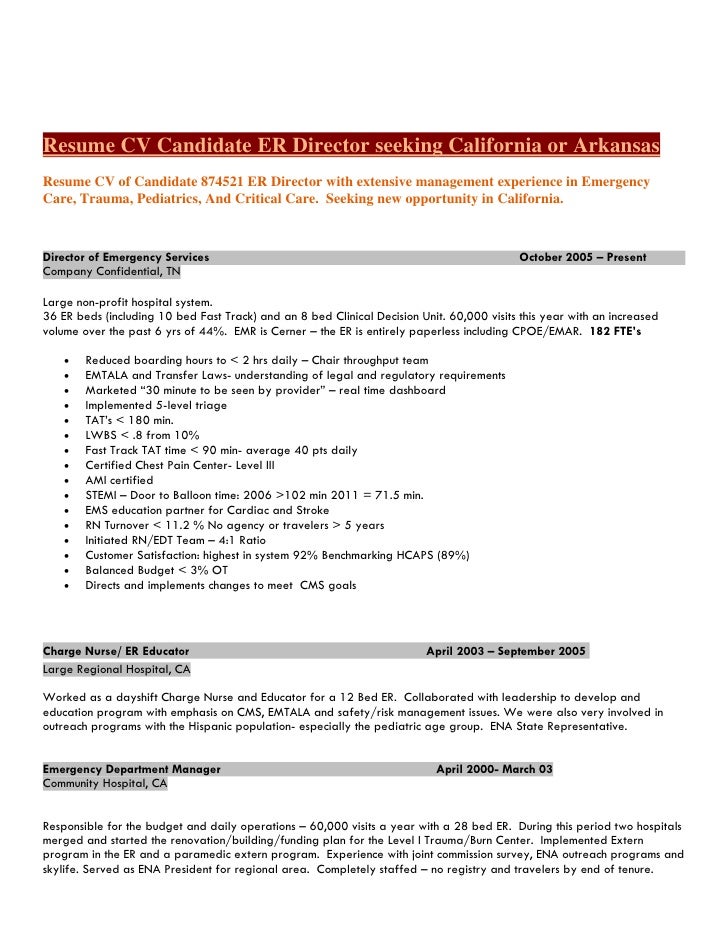 Emergency room rn sample resume