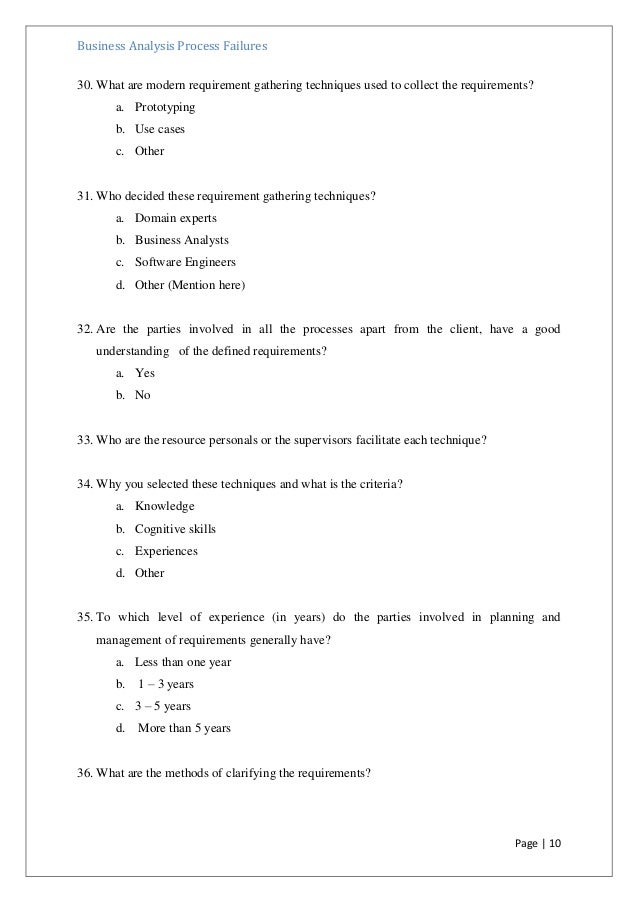 business requirements questionnaire