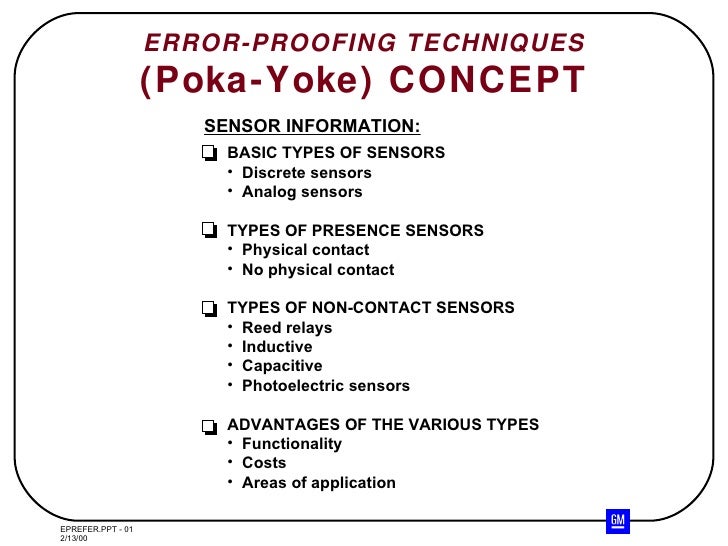 Error proofing technique Poka Yoke