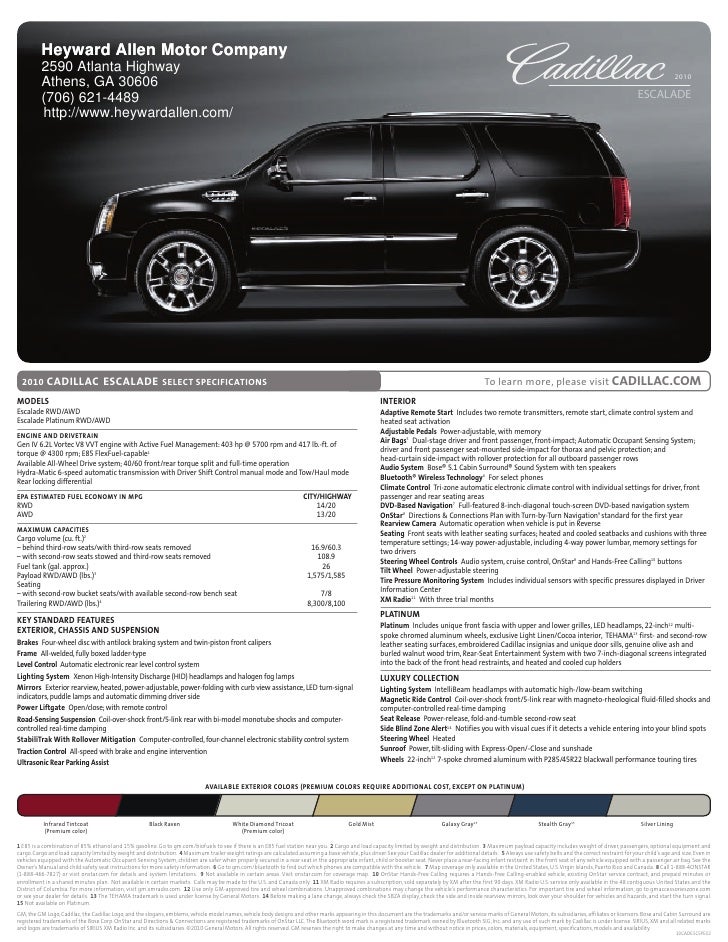 2010 Cadillac Escalade Brochure Heyward Allen Motor