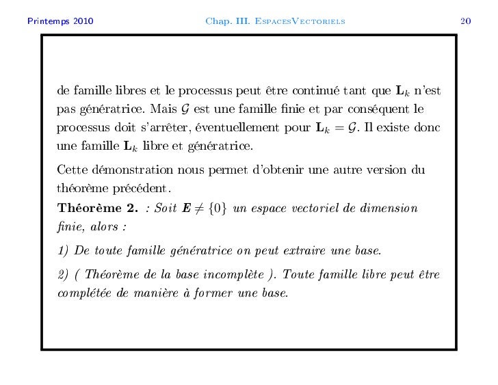 exemple de famille libre qui n est pas generatrice