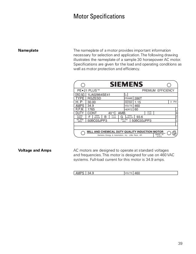Especificaciones de motores siemens