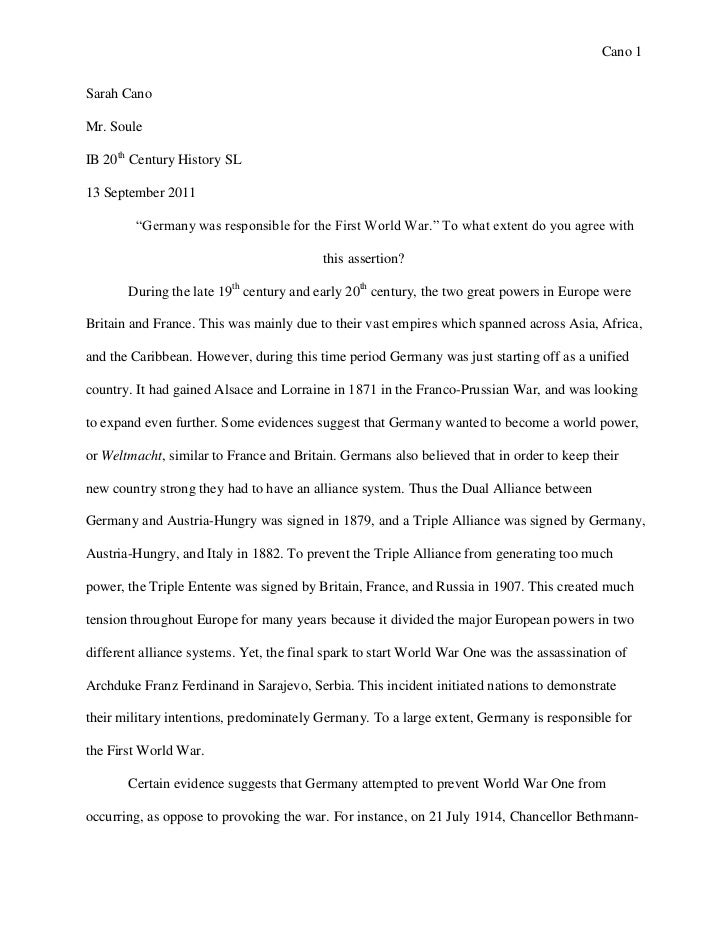 thesis statement for ww1