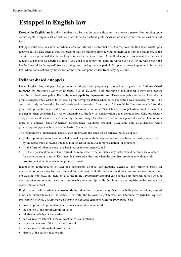 Estoppel in english law