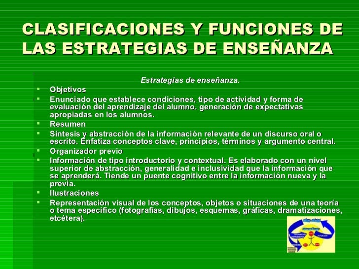 CLASIFICACIONES Y FUNCIONES DE LAS ESTRATEGIAS DE ENSEÑANZA <ul><li>Estrategias de enseñanza. </li></ul><ul><li>Objetivos ...
