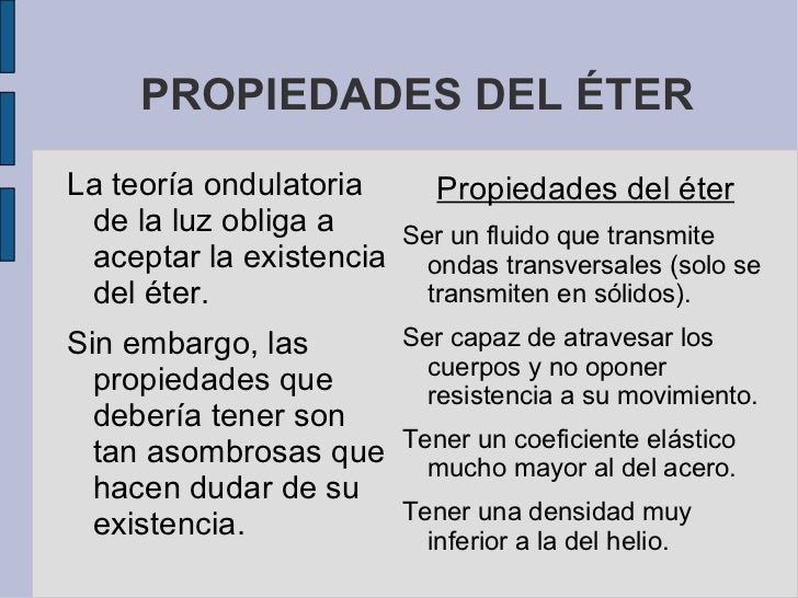 Historia del eter