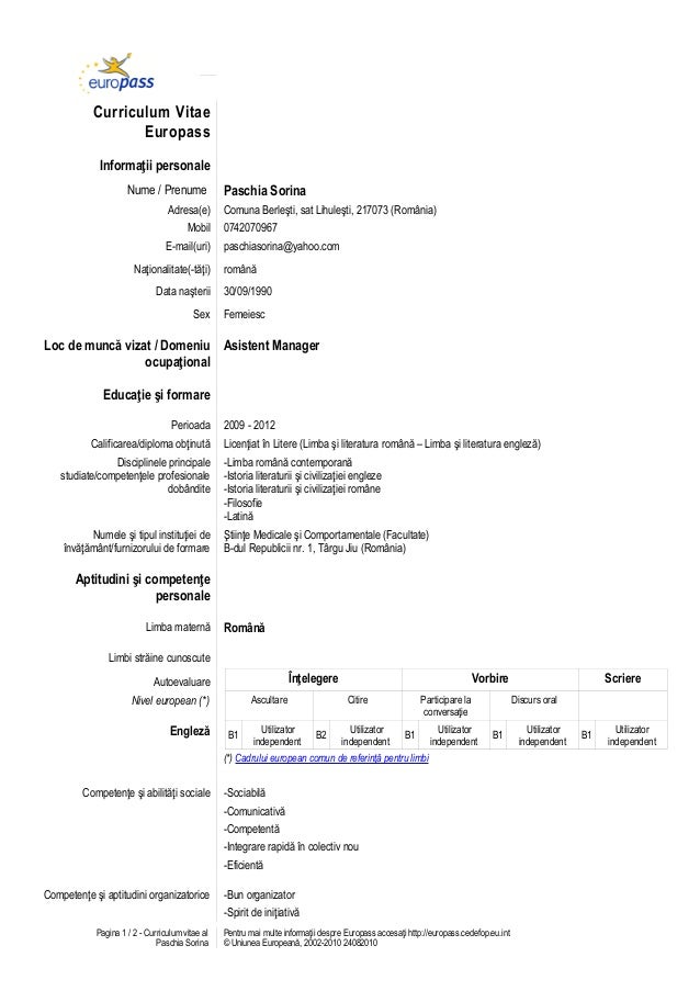 modele cv european completat