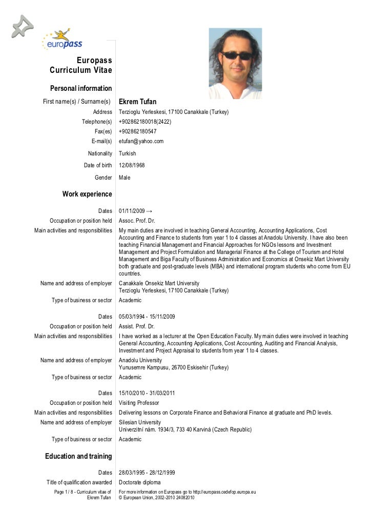 european format resume europass cv 28 09 2012 tufan european format resume europass cv 28 09 2012 tufan