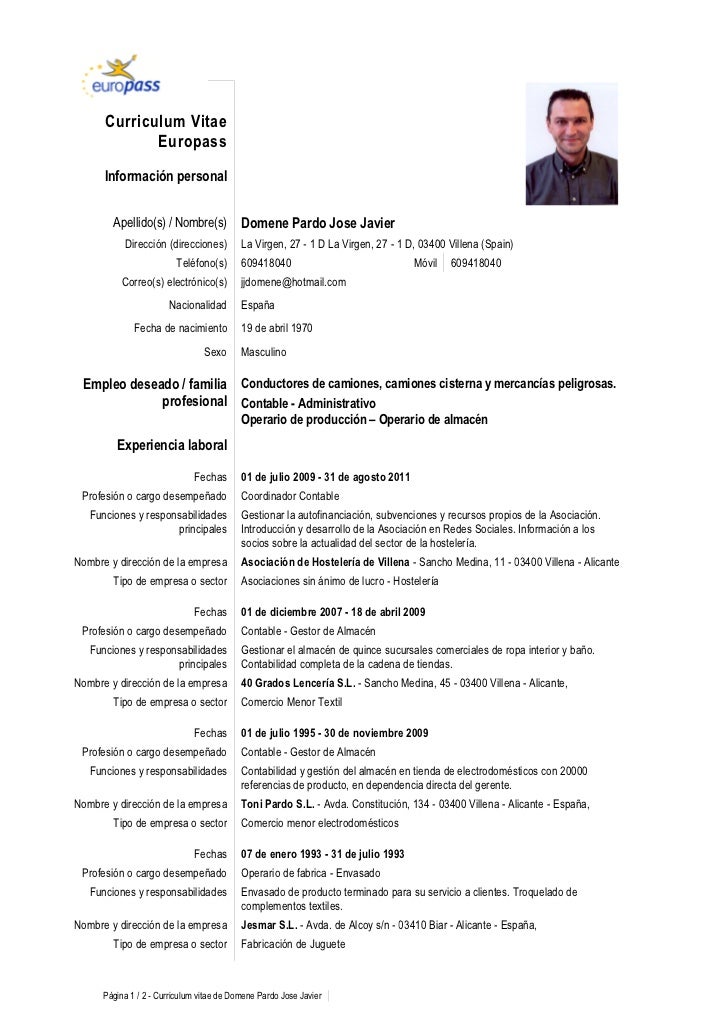 curriculum vitae europass espanol ejemplos ausreise info