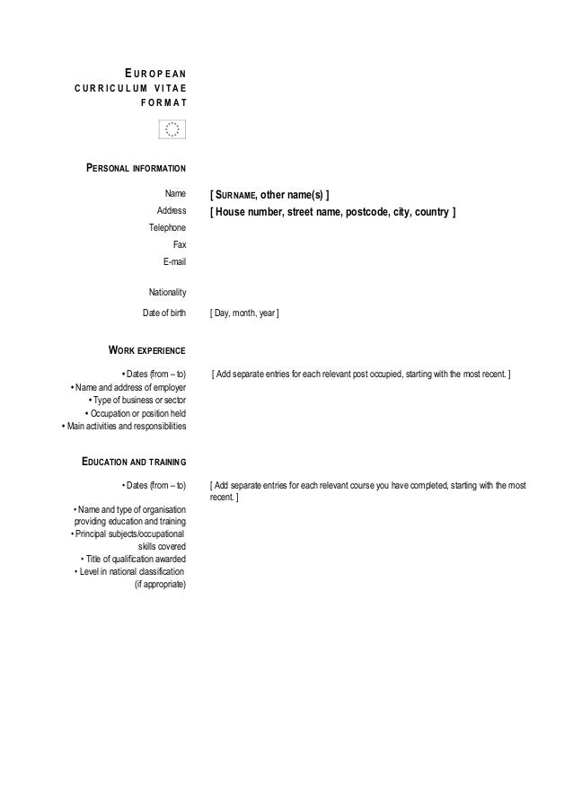 european format resume european cv format european format resume european cv format
