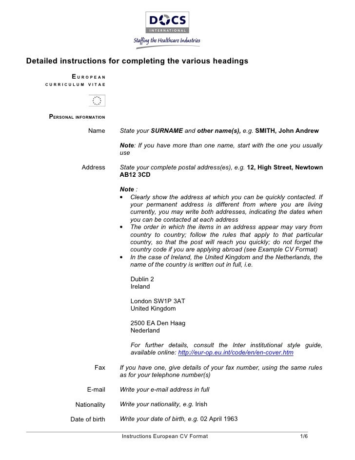 resume european format european cv template resume european format european cv template