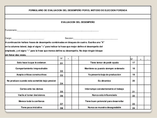 Evaluación del desempeño . metodo de eleccion forzada