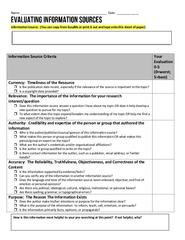 Evaluating information sources graphic organizer checklist fall 2014