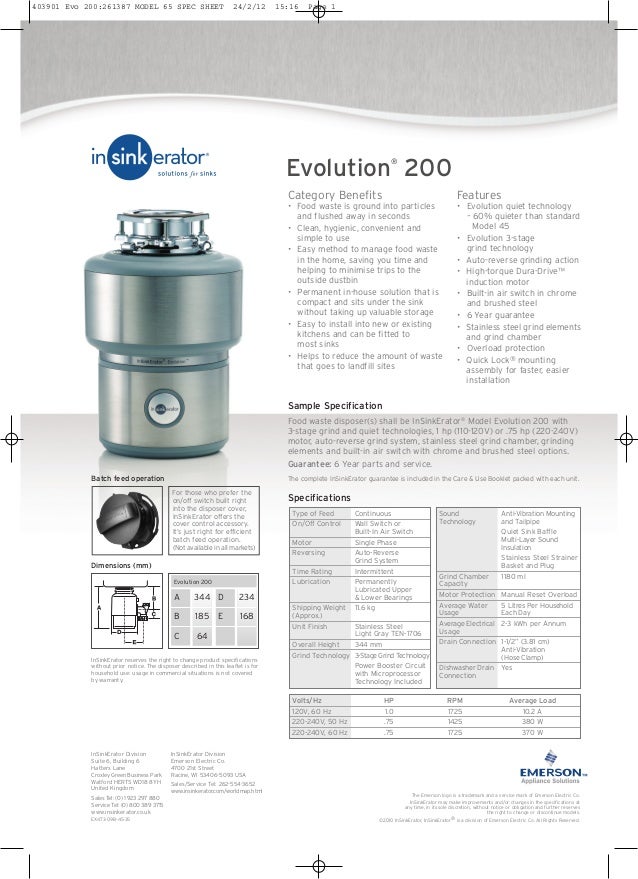 InSinkErator Model Evolution 200 Food Waste Disposer