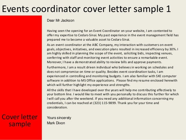 Meeting and events coordinator cover letter