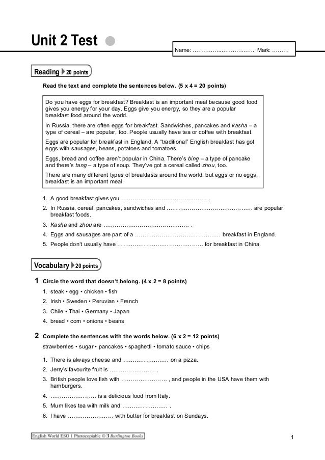 Unit 2 Test A Klasa 8 Unit 8 Comprehension Test