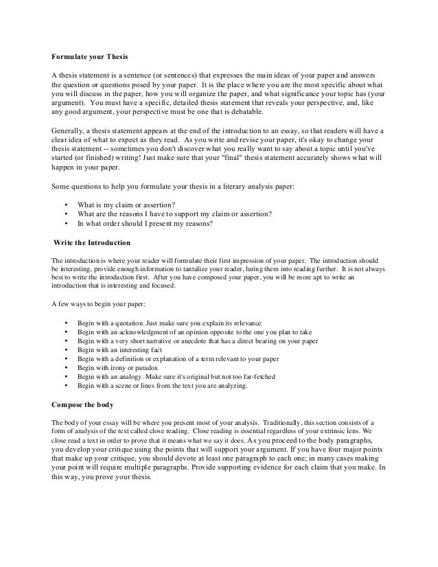 Formulating thesis statement