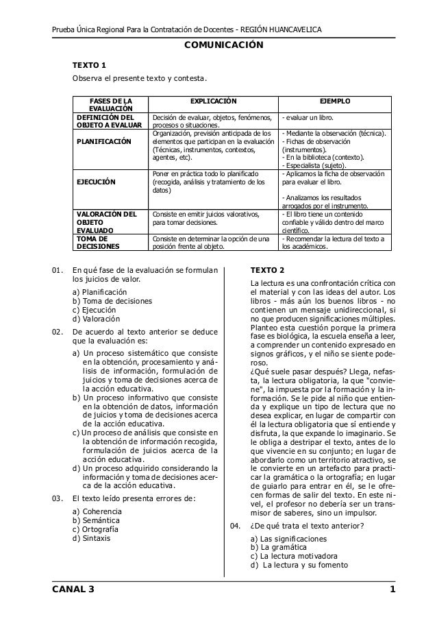 Examen contrato docente 2013 huancavelica secundaria