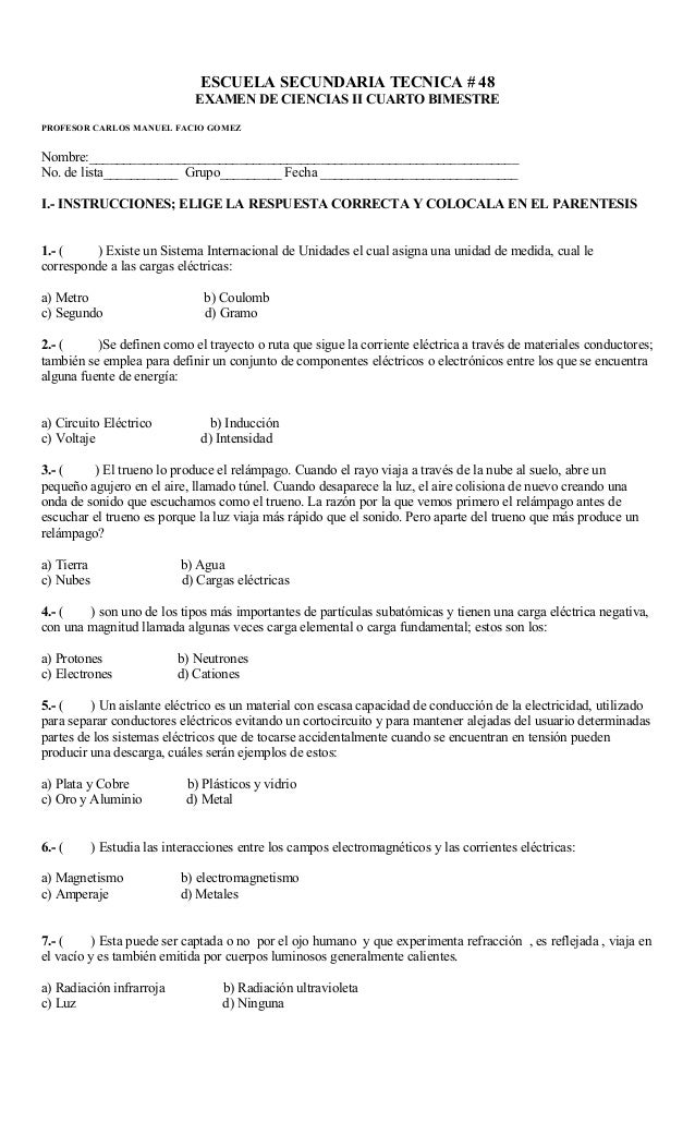 EXAMEN DE LABORATORIO DE FISICA examen de laboratorio de fisica: