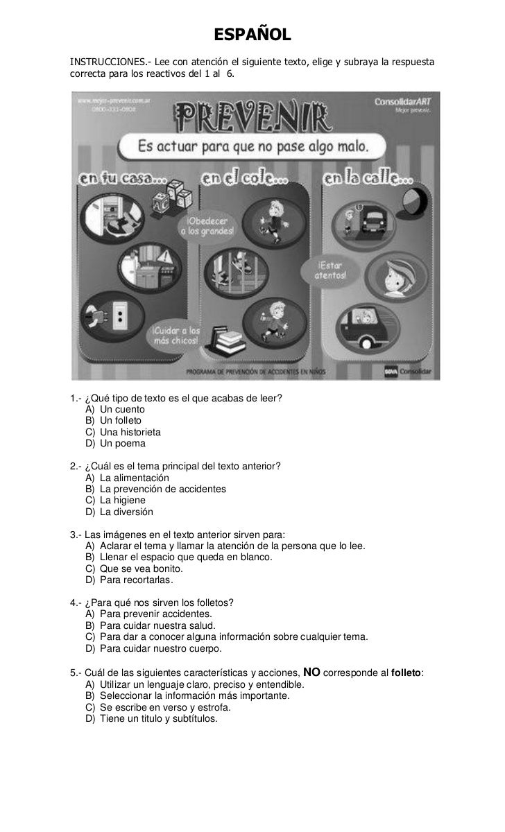 ESPAÑOLINSTRUCCIONES.- Lee con atención el siguiente texto, elige y subraya la respuestacorrecta para los reactivos del 1 ...