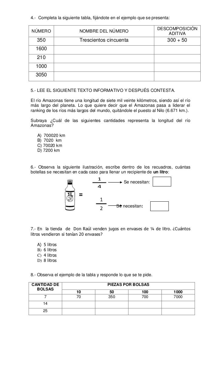 4.- Completa la siguiente tabla, fijándote en el ejemplo que se presenta:                                                 ...