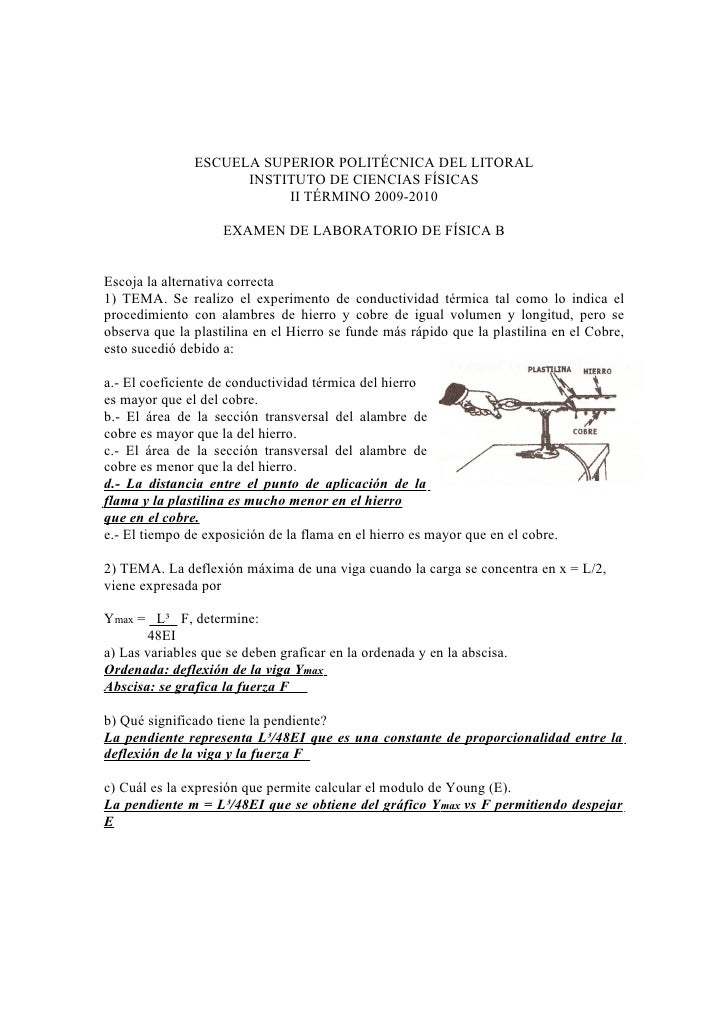 EXAMEN DE LABORATORIO DE FISICA examen de laboratorio de fisica: