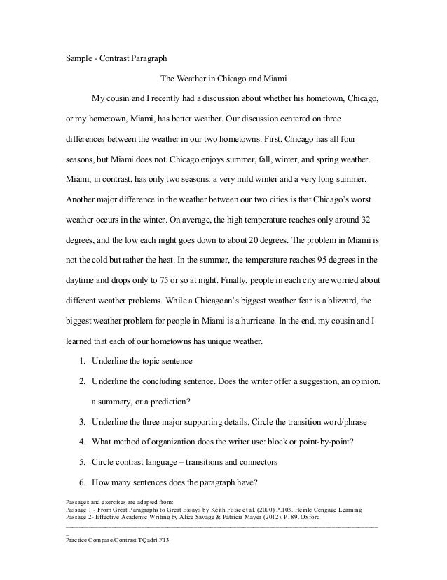 Compare and contrast essay examples college
