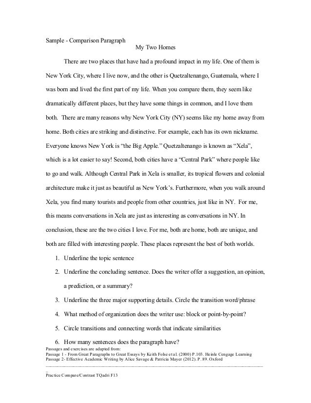 Examples of compare and contrast essay examples