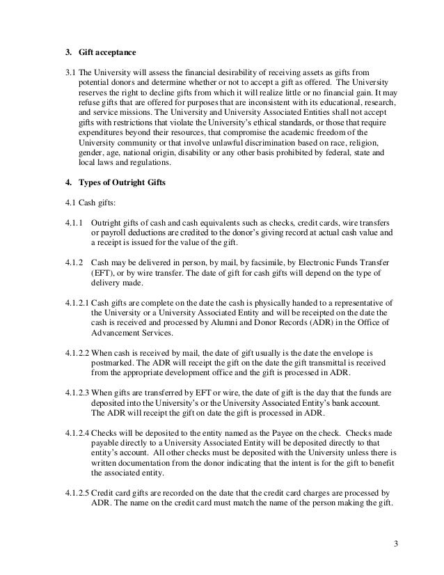 Example standard operating procedures for gift giving