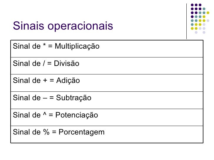 No Excel Existe Sinais De Operações E Sinais Para
