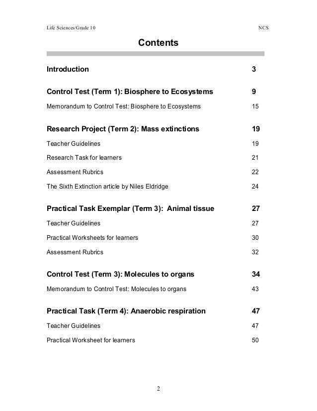 Exemplars tests, practicals & projects