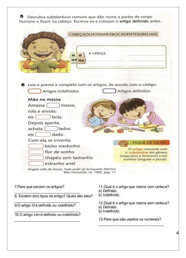 Atividades com artigos definidos e indefinidos