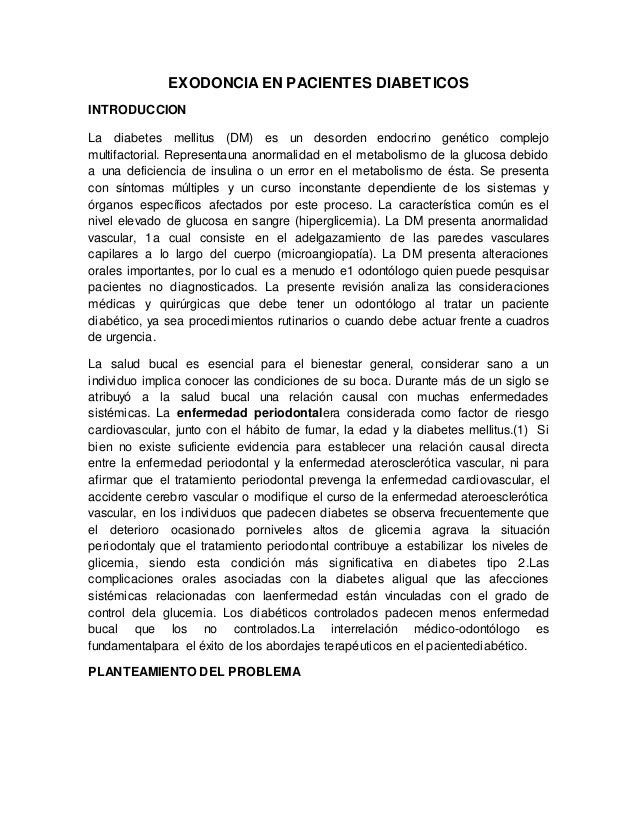 Exodoncia en pacientes diabeticos a Exodoncia en pacientes diabeticos a