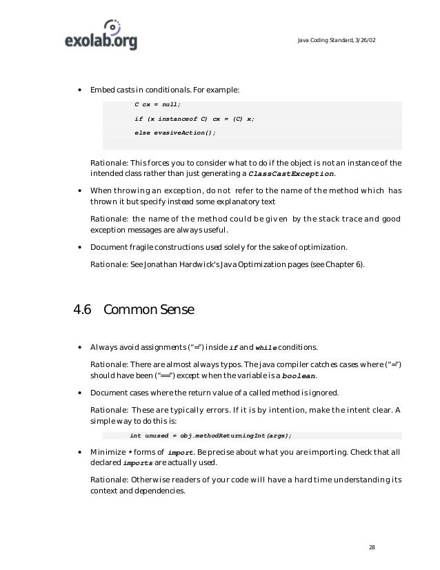 coding standard java document