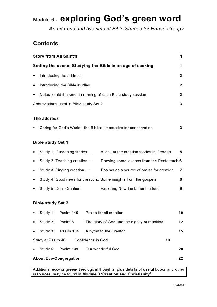 Exploring God’s Green Word - Bible Studies For House Groups