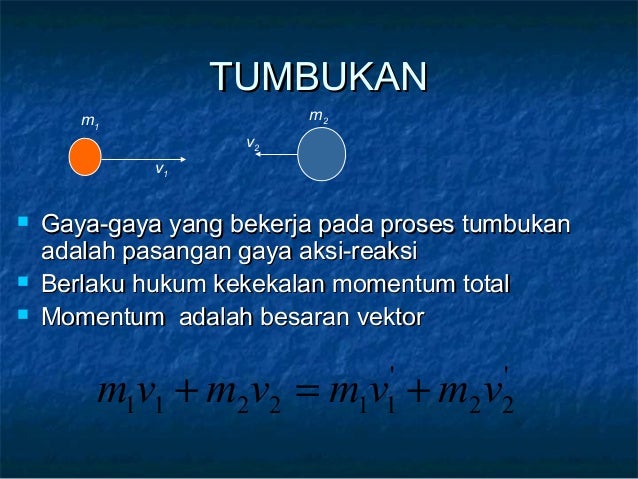 TUMBUKANTUMBUKAN
'
22
'
112211 vmvmvmvm +=+
 Gaya-gaya yang bekerja pada proses tumbukanGaya-gaya yang bekerja pada prose...