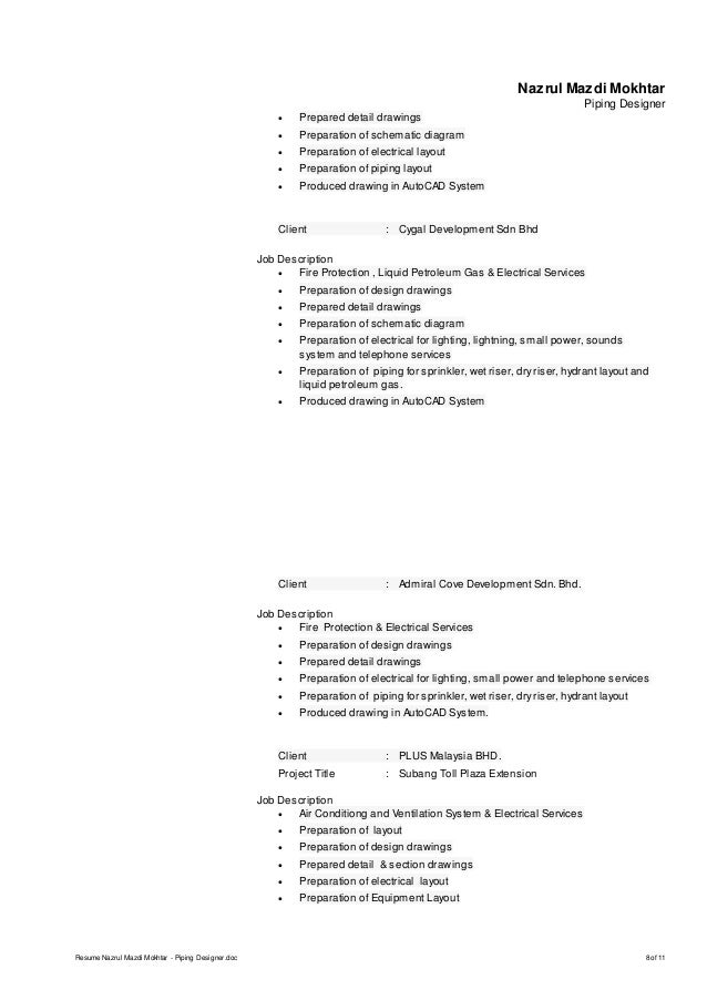 piping designer resume