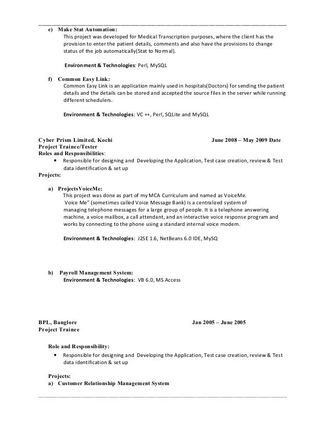 sample qa test technician resume